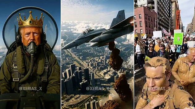 Trumpův vzkaz demonstrantům? V AI videu na ně ze stíhačky shazuje hroudy výkalů