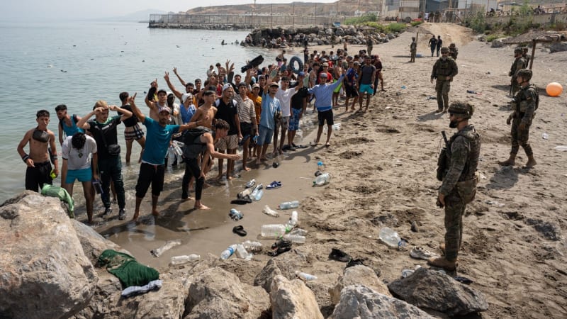 Migranti v Ceutě umlátili delfíní mládě. Pak ho nosili nad hlavou jako trofej, ukazuje video